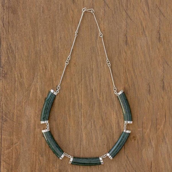 Alternate image for Jade Link Pendant Necklace in Dark Green from Guatemala Mayan Power in Dark Green