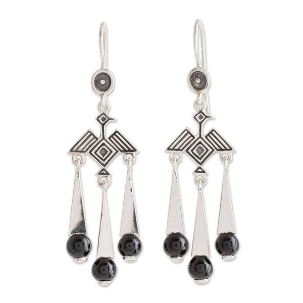 Alternate image for Bird-Themed Jade Chandelier Earrings from Guatemala Tzikin Nahual