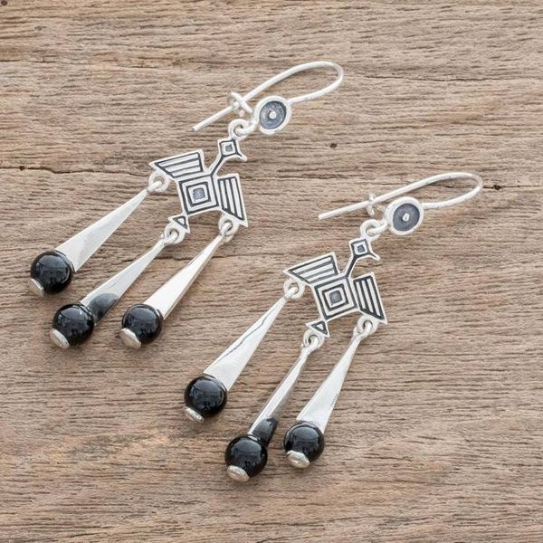 Alternate image for Bird-Themed Jade Chandelier Earrings from Guatemala Tzikin Nahual