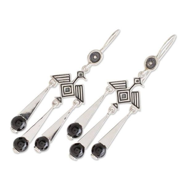 Alternate image for Bird-Themed Jade Chandelier Earrings from Guatemala Tzikin Nahual