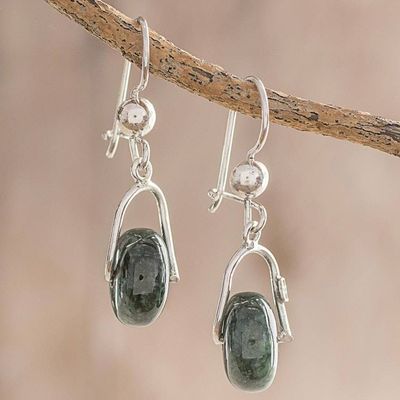 Alternate image for Circular Dark Green Jade Dangle Earrings from Guatemala Wheel of Fortune