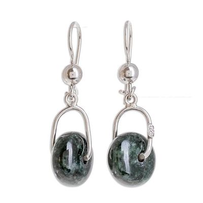 Alternate image for Circular Dark Green Jade Dangle Earrings from Guatemala Wheel of Fortune