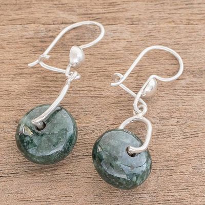 Alternate image for Circular Dark Green Jade Dangle Earrings from Guatemala Wheel of Fortune