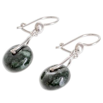 Alternate image for Circular Dark Green Jade Dangle Earrings from Guatemala Wheel of Fortune