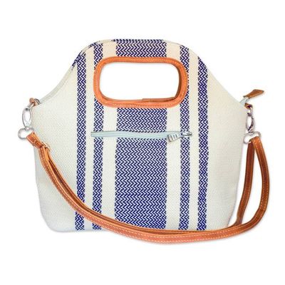 Alternate image for Woven Cotton Sling Handle Bag with Removable Leather Strap Dual Charm