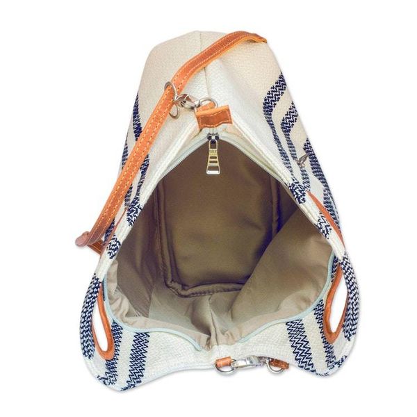 Alternate image for Woven Cotton Sling Handle Bag with Removable Leather Strap Dual Charm