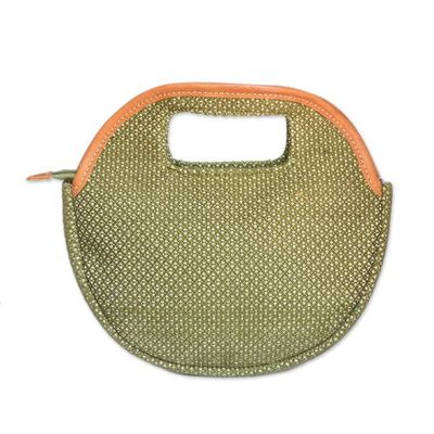 Alternate image for Cotton Handle Bag Hand-Woven in Guatemala with Leather Trim Trendy Circle