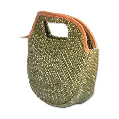 Alternate image for Cotton Handle Bag Hand-Woven in Guatemala with Leather Trim Trendy Circle