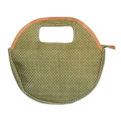 Alternate image for Cotton Handle Bag Hand-Woven in Guatemala with Leather Trim Trendy Circle