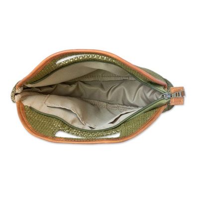 Alternate image for Cotton Handle Bag Hand-Woven in Guatemala with Leather Trim Trendy Circle