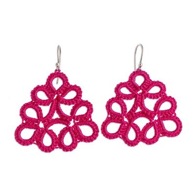 Alternate image for Hand-Tatted Dangle Earrings in Fuchsia Crafted in Guatemala Petal Essence in Fuchsia