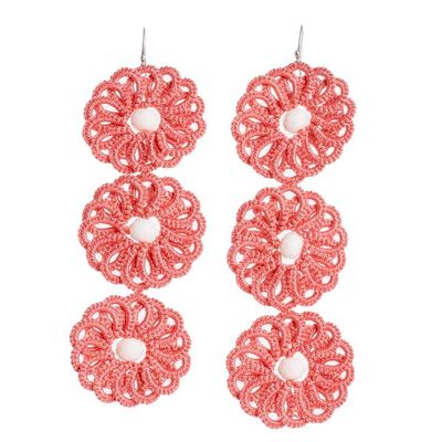 Alternate image for Guatemalan Hand-Tatted Floral Dangle Earrings in Salmon Salmon Paradise