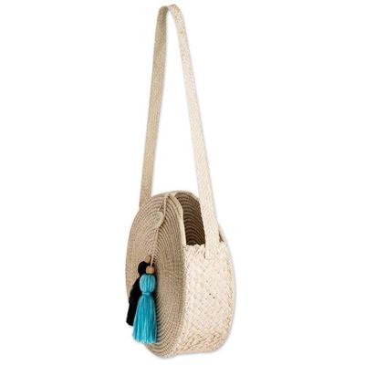 Alternate image for Palm Fiber Woven Circular Tote Bag with Tassels Nicaraguan Tote