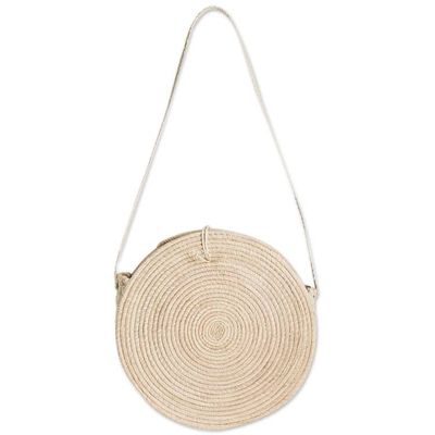 Alternate image for Palm Fiber Woven Circular Tote Bag with Tassels Nicaraguan Tote