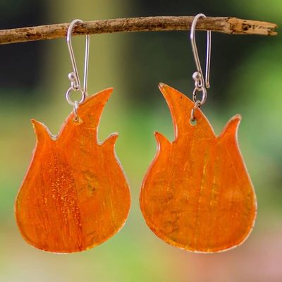Alternate image for Eco-Friendly Flame-Shaped Orange Recycled CD Dangle Earrings The Bonfire