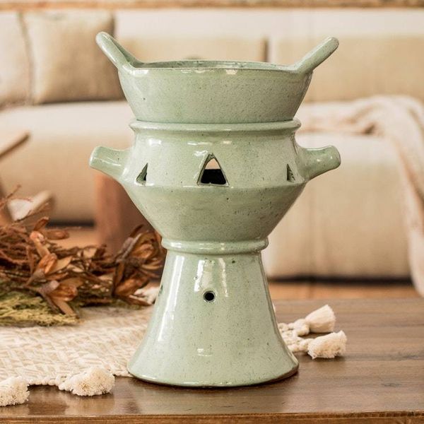 Alternate image for Handcrafted Large Green Ceramic Fondue Pot from Honduras Explosion of Flavor