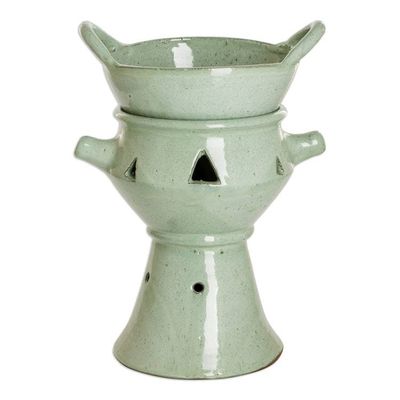 Alternate image for Handcrafted Large Green Ceramic Fondue Pot from Honduras Explosion of Flavor