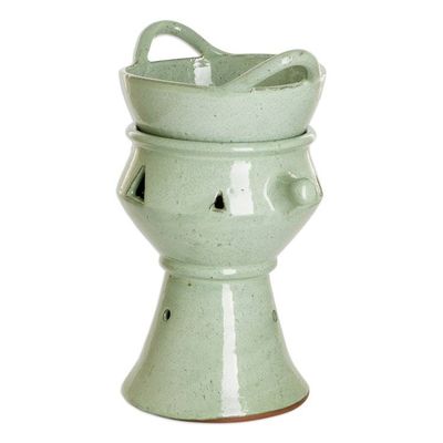 Alternate image for Handcrafted Large Green Ceramic Fondue Pot from Honduras Explosion of Flavor