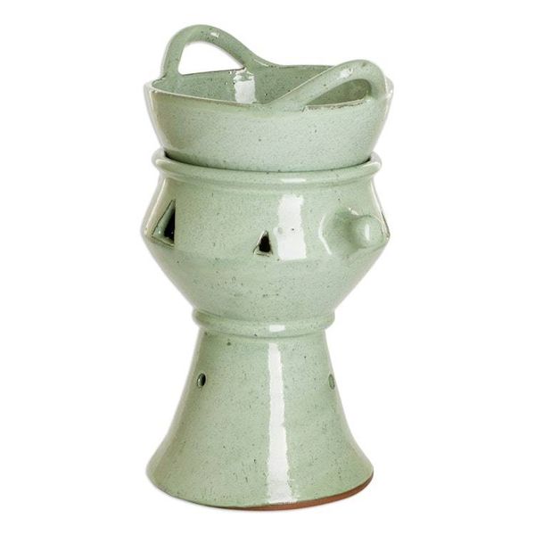 Alternate image for Handcrafted Large Green Ceramic Fondue Pot from Honduras Explosion of Flavor