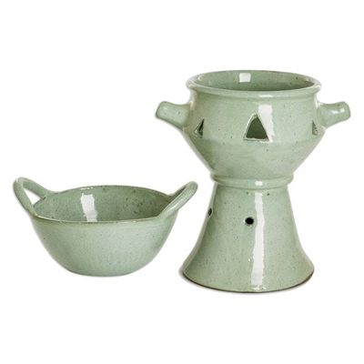Alternate image for Handcrafted Large Green Ceramic Fondue Pot from Honduras Explosion of Flavor