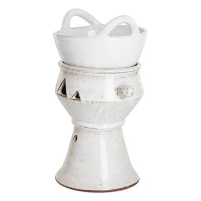 Alternate image for Handcrafted Ceramic Fondue Pot in Ivory Shade from Honduras Explosion of Flavor in Ivory
