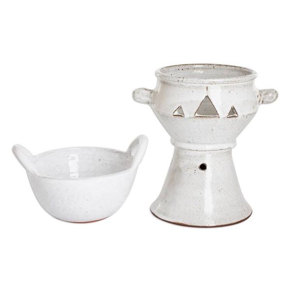 Alternate image for Handcrafted Ceramic Fondue Pot in Ivory Shade from Honduras Explosion of Flavor in Ivory