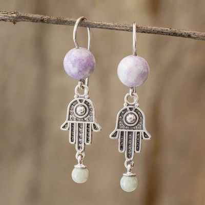Alternate image for Artisan Crafted Hamsa Hand Jade Earrings Hand of the Goddess