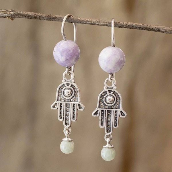 Alternate image for Artisan Crafted Hamsa Hand Jade Earrings Hand of the Goddess