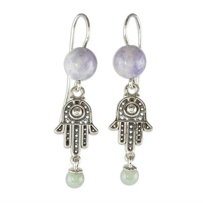 Alternate image for Artisan Crafted Hamsa Hand Jade Earrings Hand of the Goddess