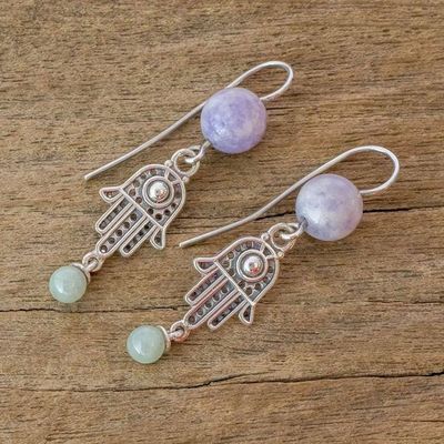 Alternate image for Artisan Crafted Hamsa Hand Jade Earrings Hand of the Goddess