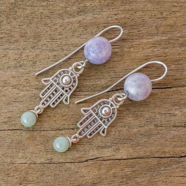 Alternate image for Artisan Crafted Hamsa Hand Jade Earrings Hand of the Goddess