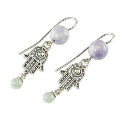 Alternate image for Artisan Crafted Hamsa Hand Jade Earrings Hand of the Goddess