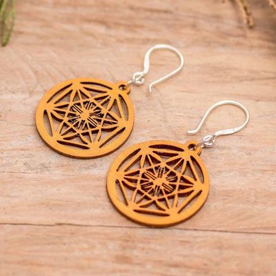 Alternate image for Eco-Friendly Reclaimed Wood Dangle Earrings with Star Motif Stellar Magic in Yellow