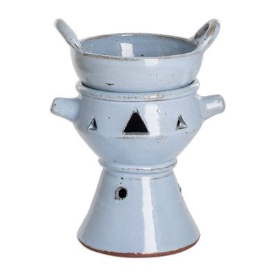 Alternate image for Handcrafted Ceramic Fondue Pot in Light Blue from Honduras Sky Blue Explosion of Flavor