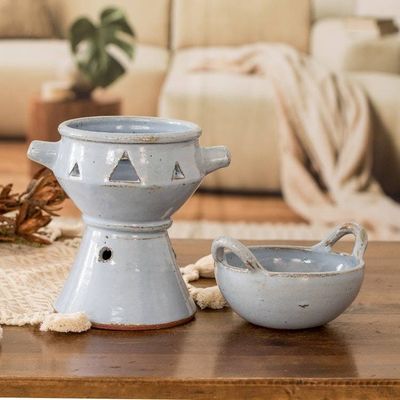 Alternate image for Handcrafted Ceramic Fondue Pot in Light Blue from Honduras Sky Blue Explosion of Flavor