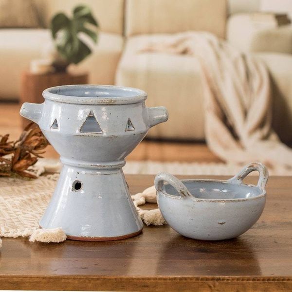 Alternate image for Handcrafted Ceramic Fondue Pot in Light Blue from Honduras Sky Blue Explosion of Flavor