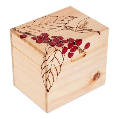 Alternate image for Carved Fruit and Hummingbird-Themed Pinewood Decorative Box Hummingbird Traces