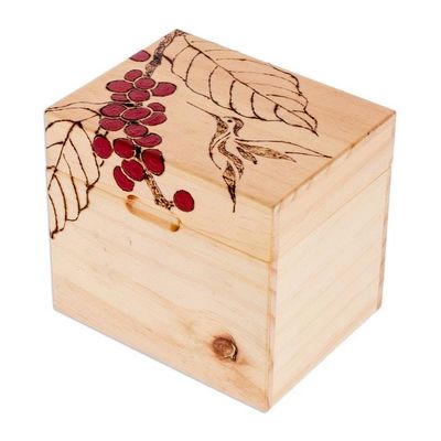 Alternate image for Carved Fruit and Hummingbird-Themed Pinewood Decorative Box Hummingbird Traces