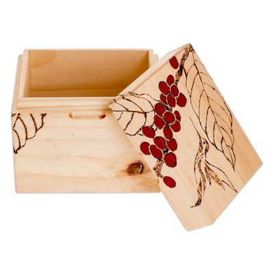Alternate image for Carved Fruit and Hummingbird-Themed Pinewood Decorative Box Hummingbird Traces