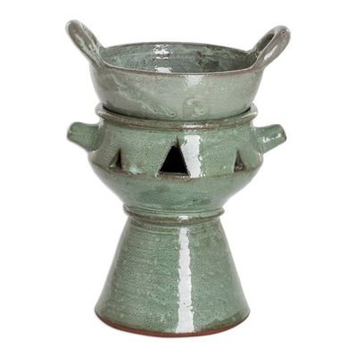 Alternate image for Handcrafted Ceramic Fondue Pot in Green Shade from Honduras Explosion of Flavor in Green