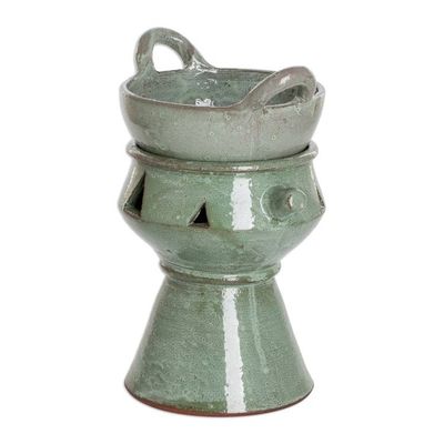 Alternate image for Handcrafted Ceramic Fondue Pot in Green Shade from Honduras Explosion of Flavor in Green