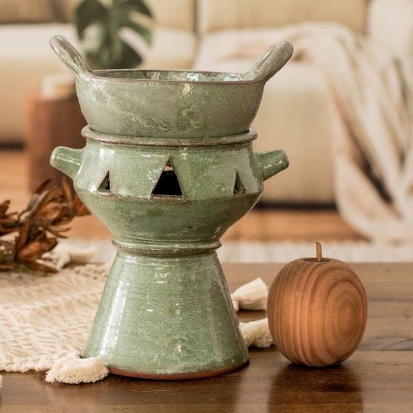 Alternate image for Handcrafted Ceramic Fondue Pot in Green Shade from Honduras Explosion of Flavor in Green