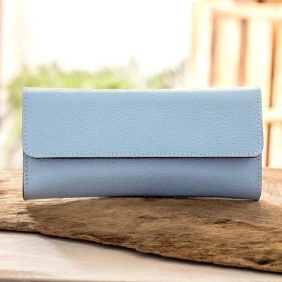 Primary image for Sky Blue Leather Tri Fold Wallet With Snap Closure Salvadoran Blue