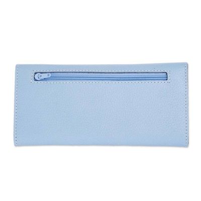 Alternate image for Sky Blue Leather Tri Fold Wallet With Snap Closure Salvadoran Blue