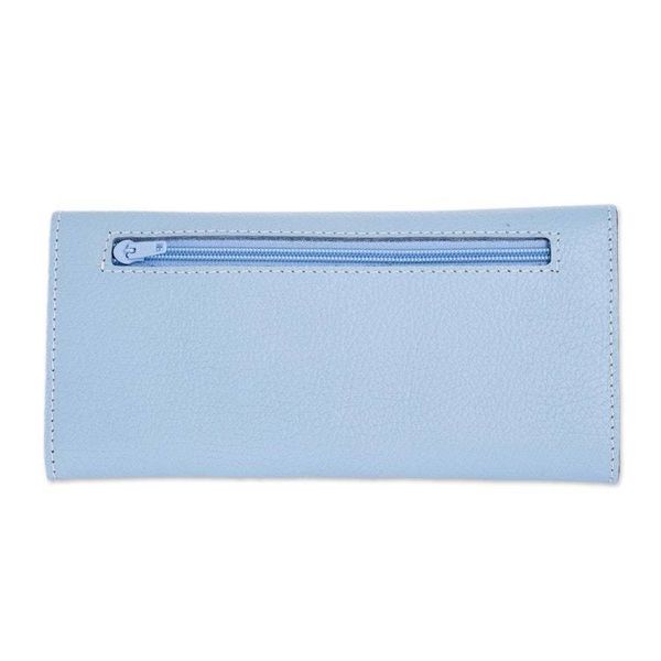 Alternate image for Sky Blue Leather Tri Fold Wallet With Snap Closure Salvadoran Blue