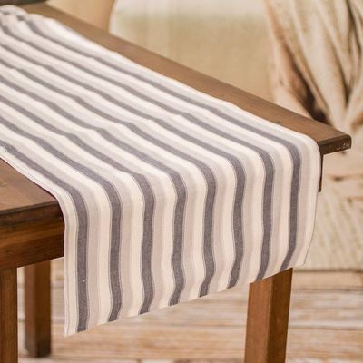 Alternate image for Hand-Woven Cotton Table Runner with Grey and White Stripes Mist
