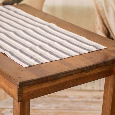 Alternate image for Hand-Woven Cotton Table Runner with Grey and White Stripes Mist