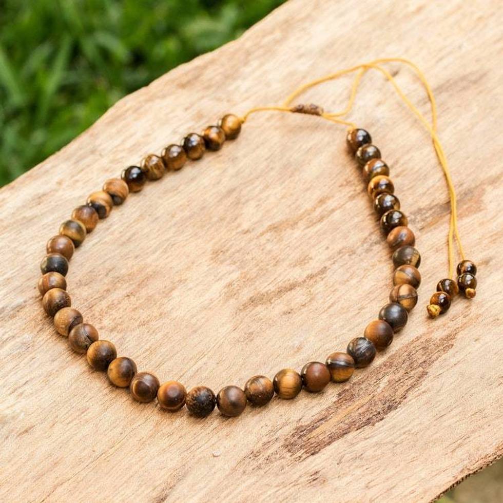 Bohemian Adjustable Tiger's Eye Beaded Strand Necklace 'Earthy Energy'