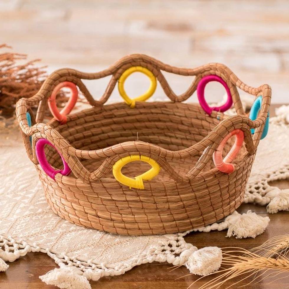 Handcrafted Colorful Natural Fiber Basket Made in Guatemala 'Culture of Colors'