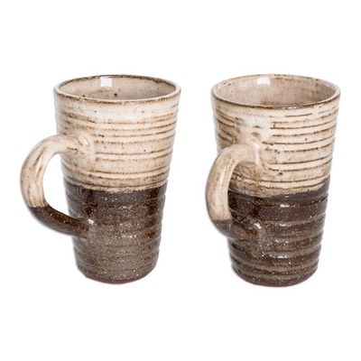 Alternate image for Traditionally Crafted Ceramic Mugs in Ivory and Brown Pair Authentic Flavor